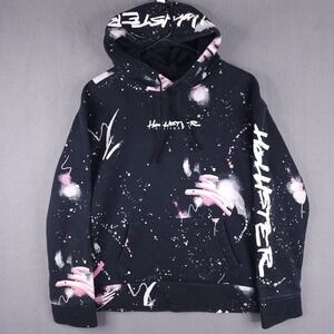 Hollister Galaxy Brushed Hoodie Mens Medium Black Pink Graphic Pullover All Over